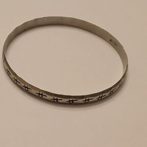 Vintage Sterling Silver Bracelet with Black Floral Design